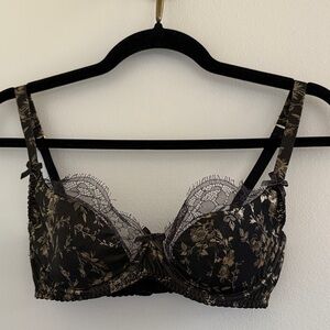Agent Provocateur Black and Gold Floral Bra, 34D, NWOT.